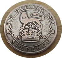 sixpence 1924 Silber King Georg V. Silbermünze England