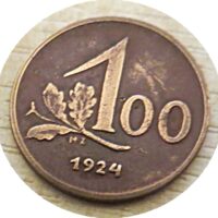 1 Groschen = 100 Kronen 1924 1. Republik Österreich 200 Kronen 1924