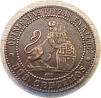 2 centimos  2 gramos 1870  Münzen Spanien