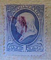 ONE  1 Cent Benjamin Franklin blau USA Marken 19. Jahrhundert
