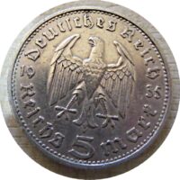 5 Reichsmark 1935 / 1936  Hindenburg - Silbermünze Deutschland
