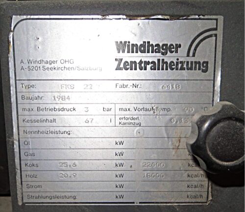 Heizung-Windhager-Plakette-1984-Holz-Koks